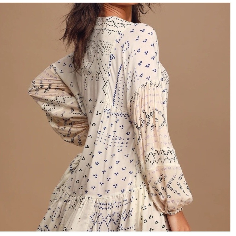 Free People White Blue Dot Print Tiered Ruffle Mini Dress XS - Picture 3 of 12
